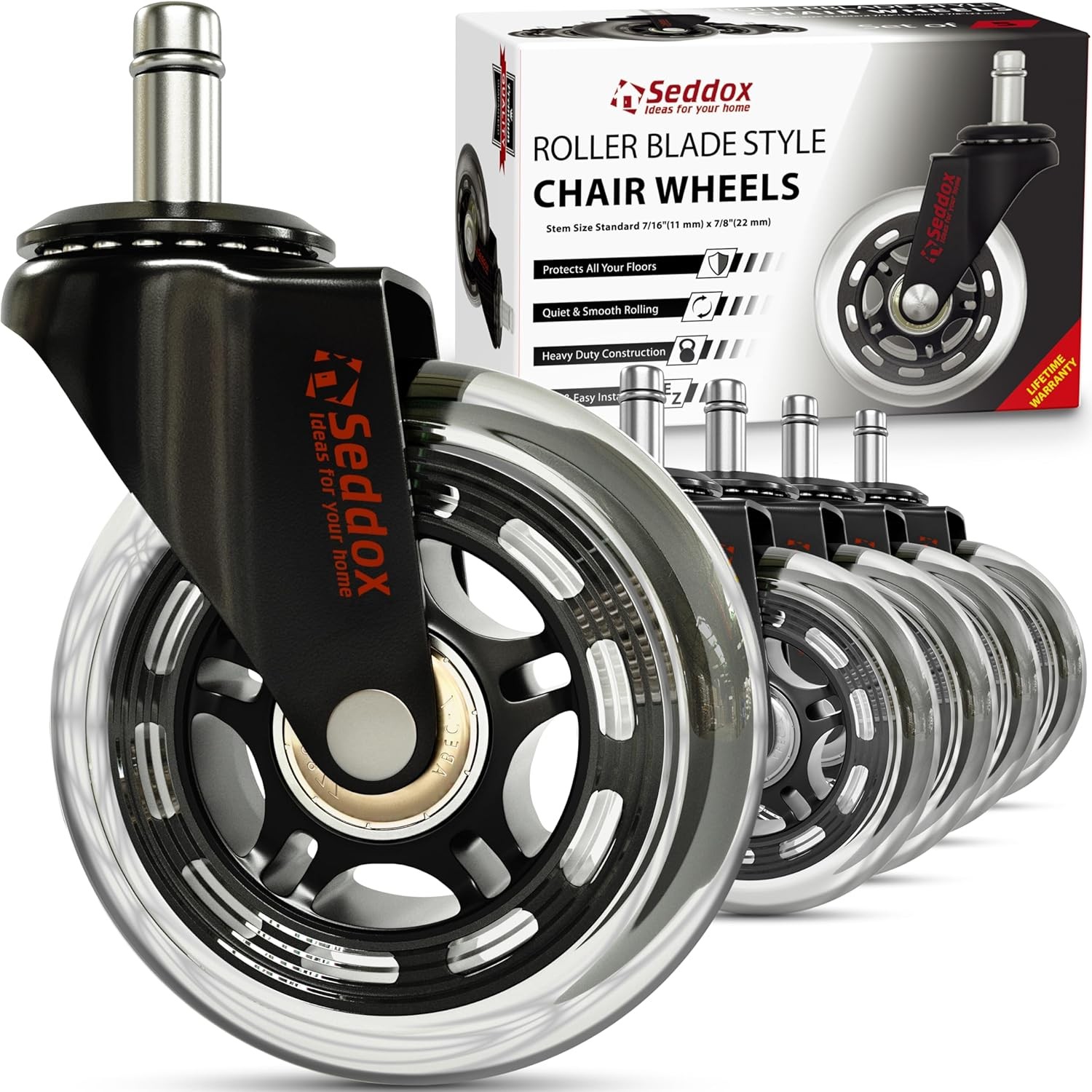 Office Chair Wheels Replacement Set of 5 - Desk Chair Casters for Hardwood & Car