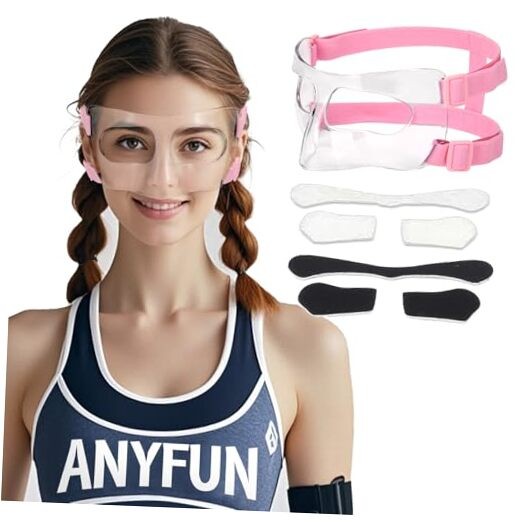 AF01B Women Nose Guard for Broken Nose Adults Adjustable Basketball Pink Close