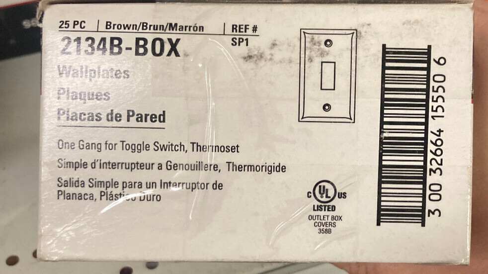 Cooper Wiring 2134B Box  Toggle Wallplates, Box of 25, Brown NEW