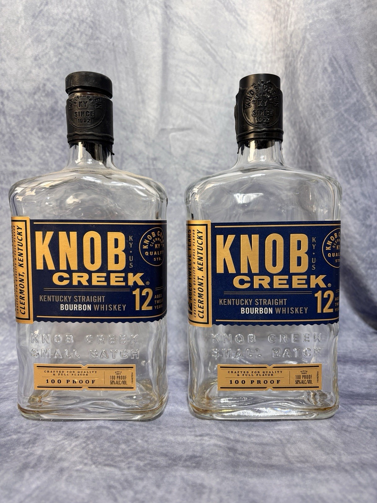 Knob Creek 12 Year Bourbon Whiskey Lot of 2 Decorative Decanter Bottles