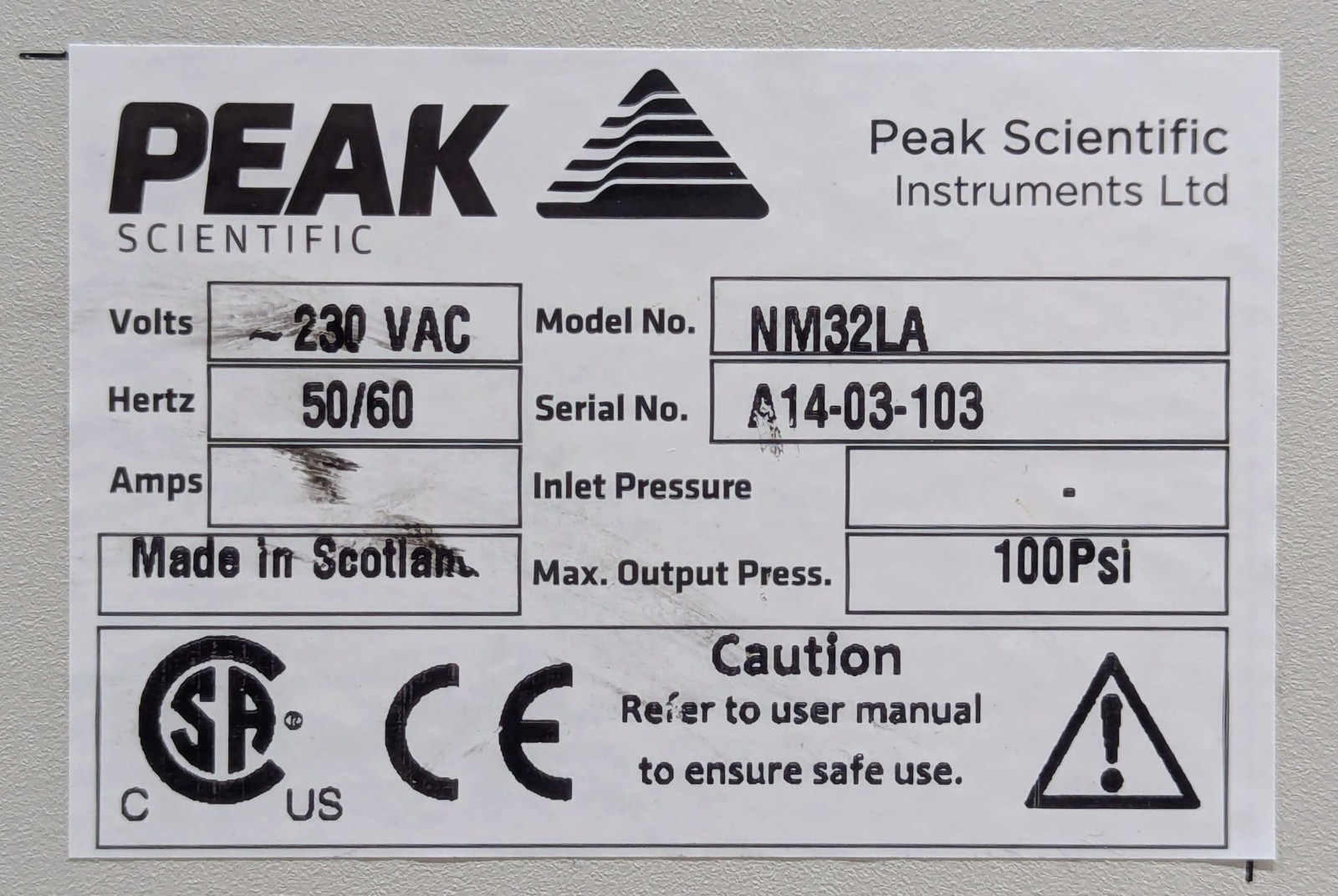 PEAK Scientific NM32LA Nitrogen Generator