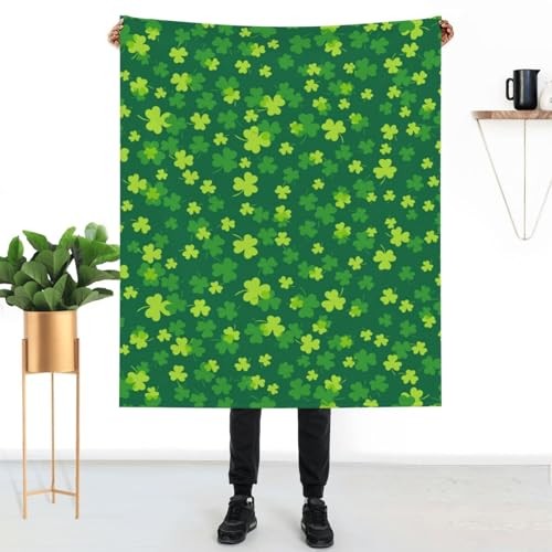 St Patricks Day Throw Blanket, Clovers and Shamrocks 50"x60" St.patrick Day-2