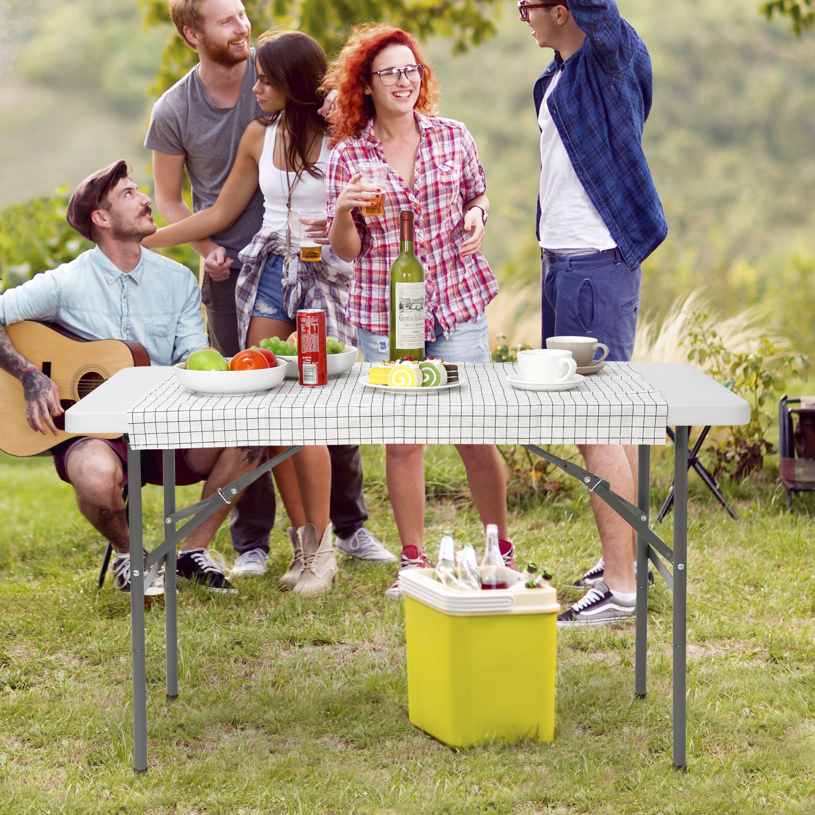 48.4"Portable Plastic Square Folding Table Lightweight For Camping Picnic White