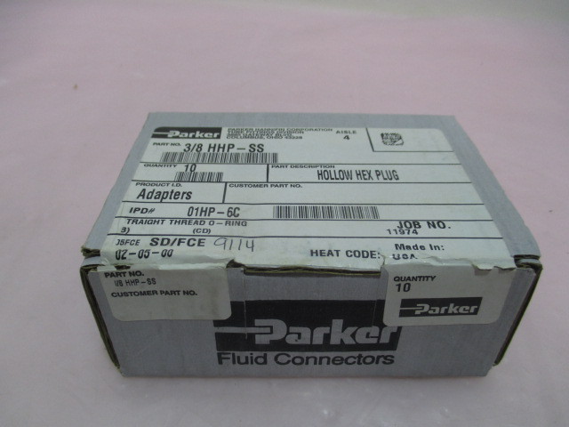 10 Parker 3/8 HHP-SS, 01HP-6C, Hollow Hex Plug Adapters. 416481