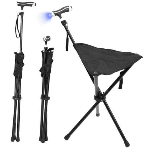 Cane with Seat Foldable Lightweight, Walking Cane with seat, Cane-Seat & Light