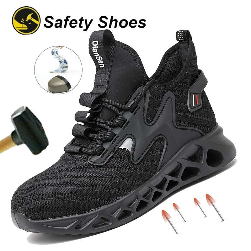 Safety Shoes Lightweight mens Indestructible Steel Toe Sneakers Work Boots black