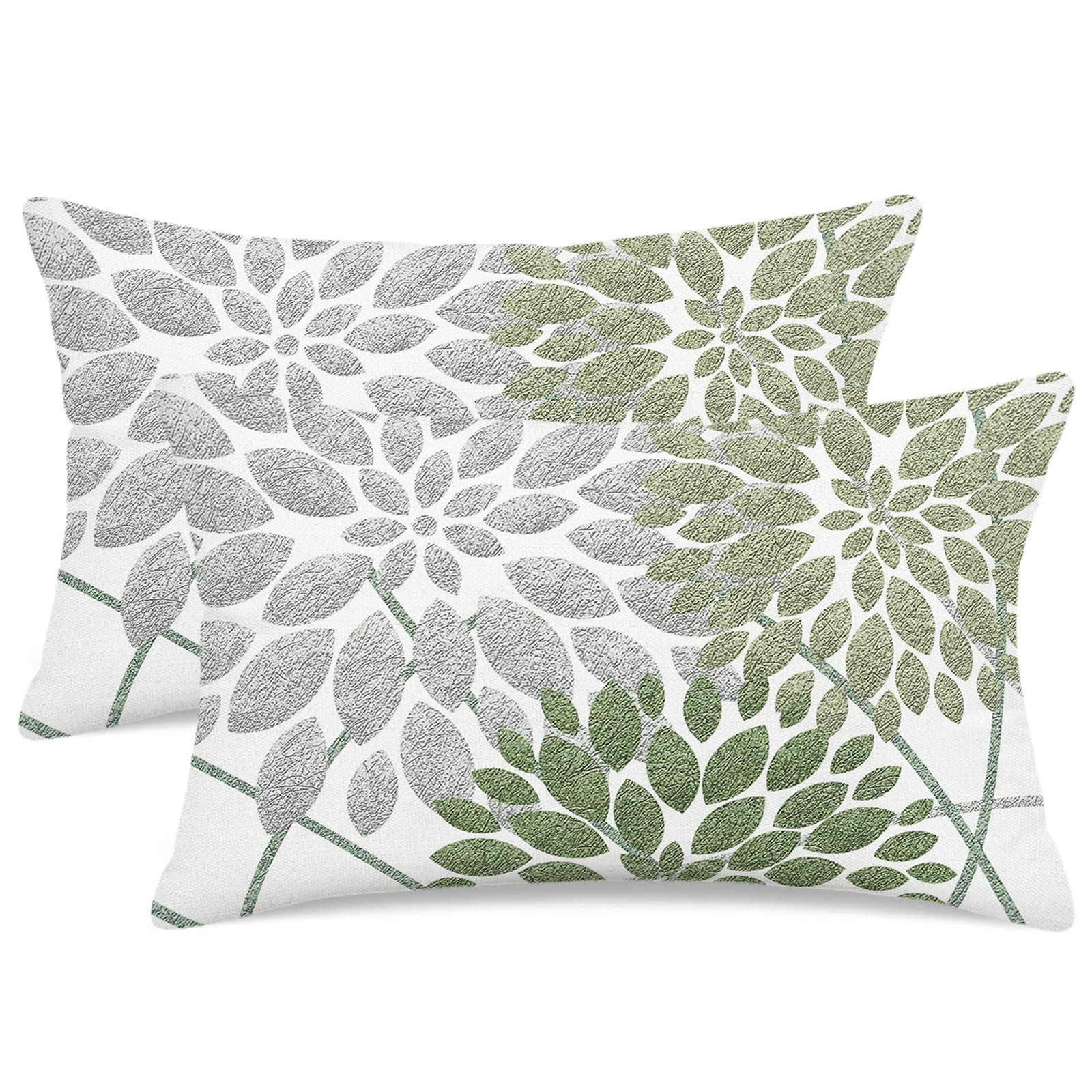 Qinqingo Sage Green Dahlia Floral Lumbar Pillow Covers 12x20 Inch, Set