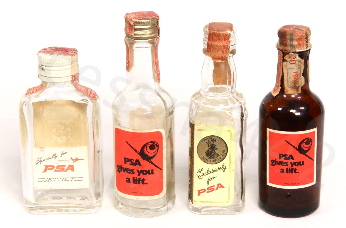 PSA Vintage Empty Glass Bottle LOT OF 4 Mixed WHISKY Pacific Southwest Airlines