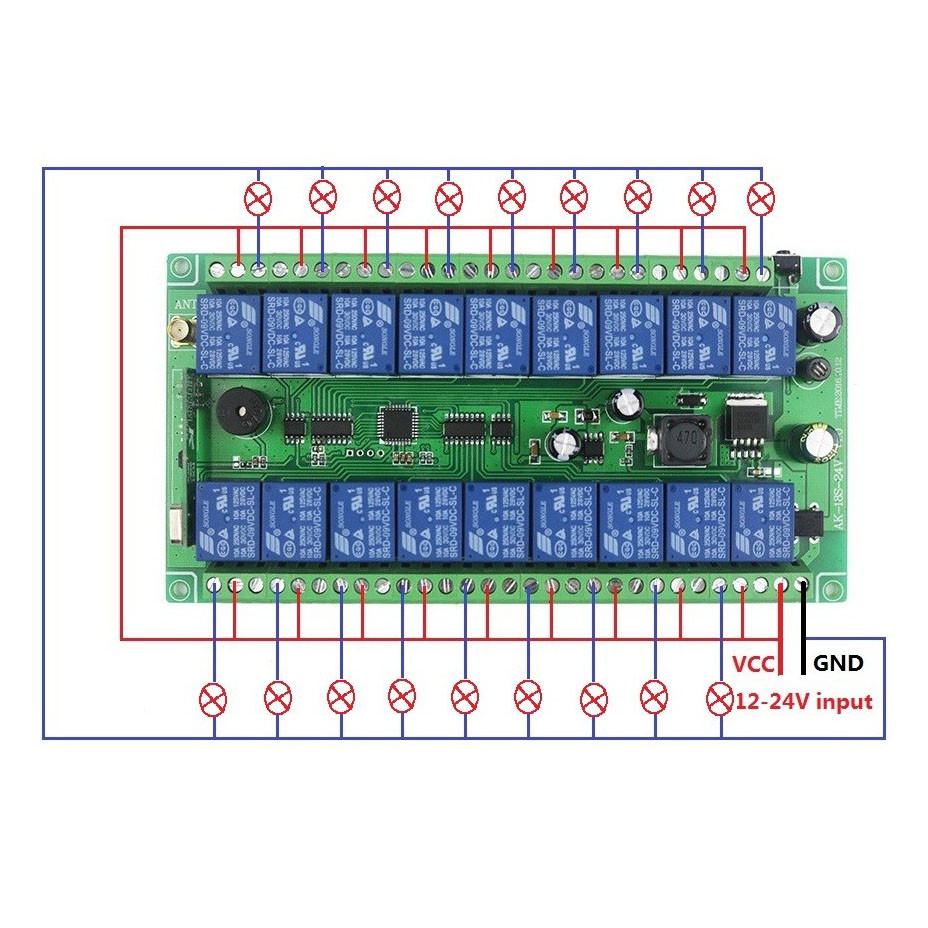 18CH 12-24VDC Wireless Remote Control Relay Switch Transmitter & Receiver 433Mhz