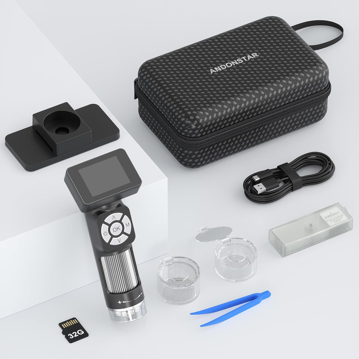 Portable Pocket Microscope Kit - Mini Handheld Digital Microscope 2" Screen 500x