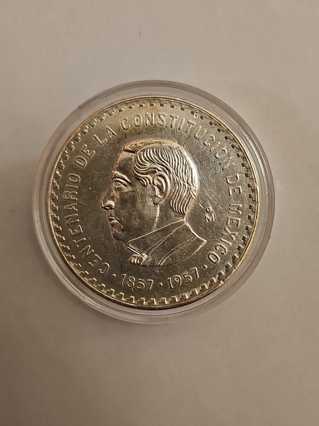1957 10 Pesos Silver .900 JUAREZ Conmemorative Coin Mintage 100.000