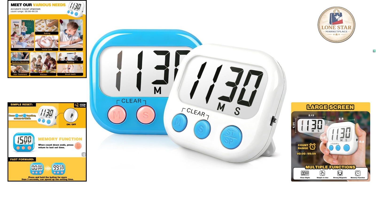 Blue & White Classroom Timers 2 Pack - Magnetic Digital Countdown & Countup