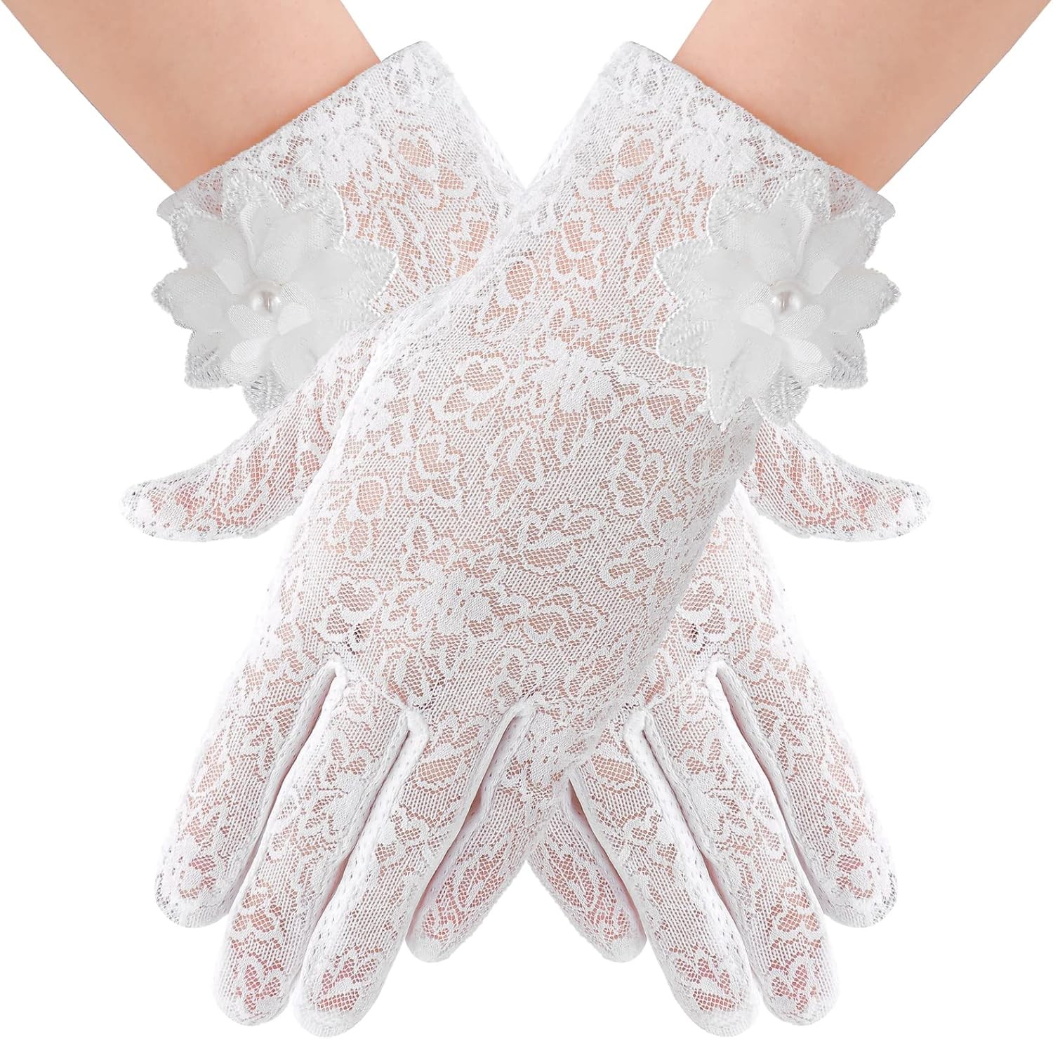 Women's Lace Floral Gloves - Tea Party, Bridal & Wedding Gloves for Opera,