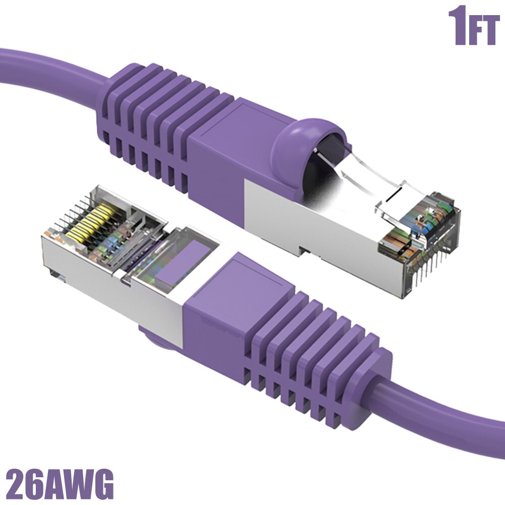 1FT Cat5E RJ45 Ethernet LAN Network FTP Shielded Patch Cable Pure Copper Purple