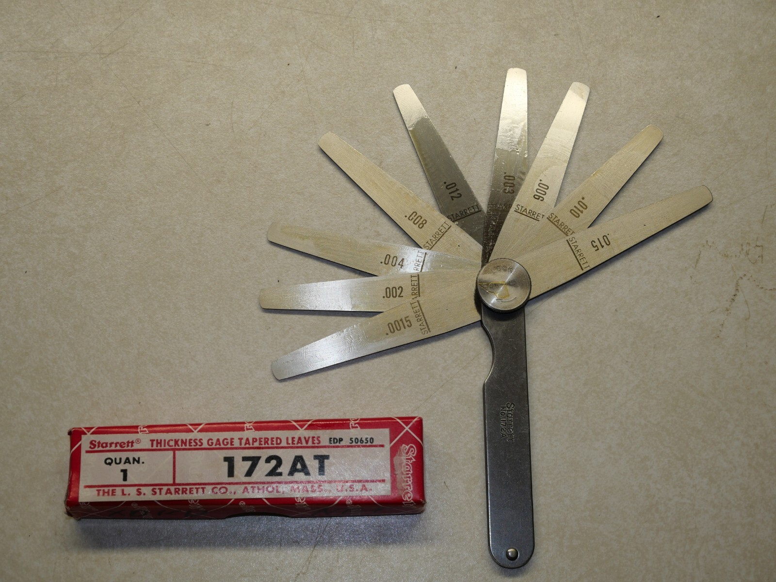 Starrett 172AT Thickness Gage w/ Tapered Leaves - 9 Tapered Leaves - 50650