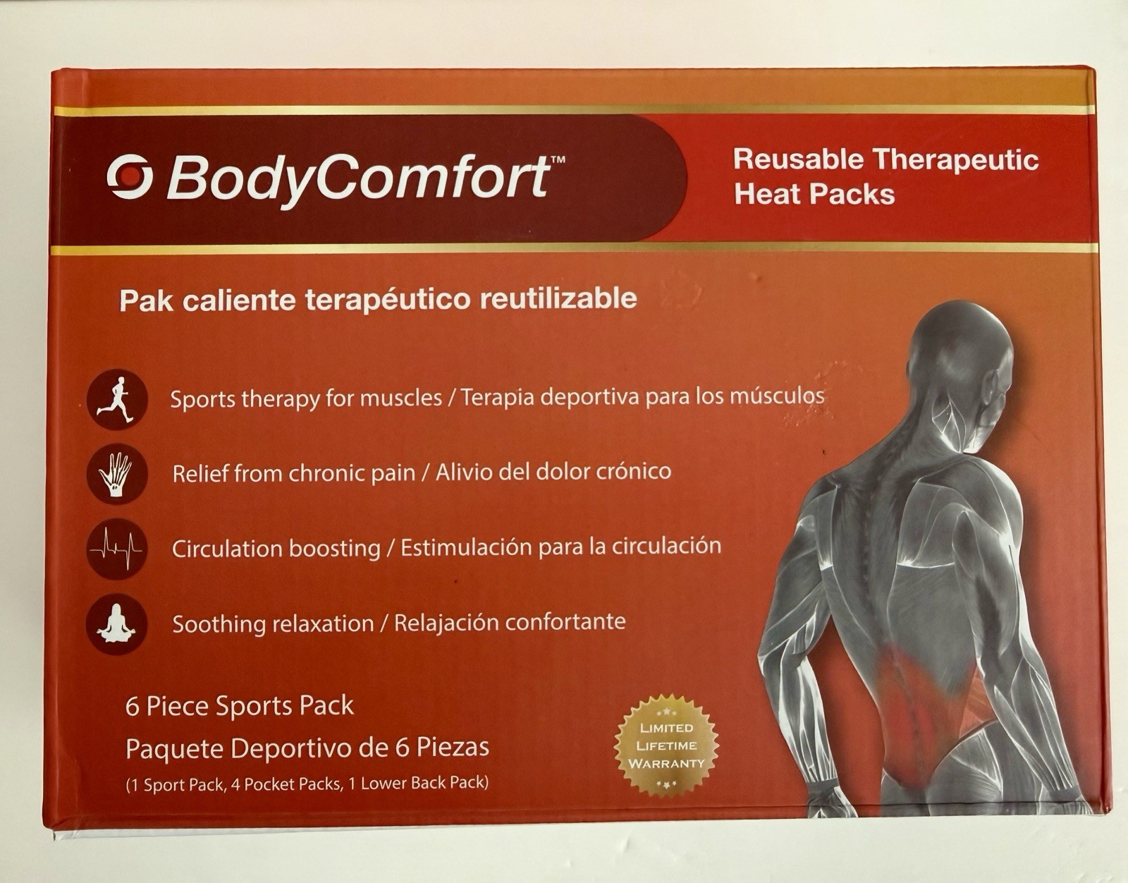 Body Comfort Reusable Therapeutic Heat Packs 6 Piece Sports Pack  NEW!
