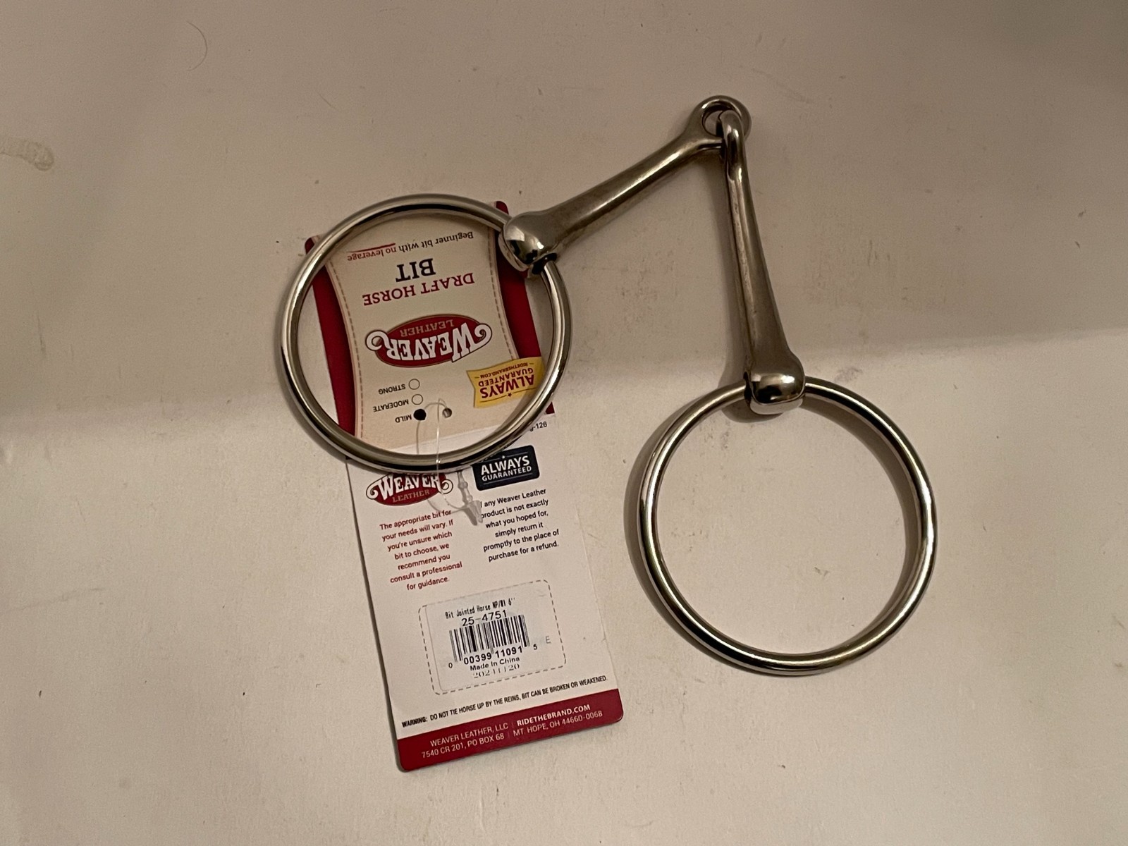 Weaver Leather 25-4751 Draft Bit 6" Snaffle Mouth 3" Rings Nickel Plated