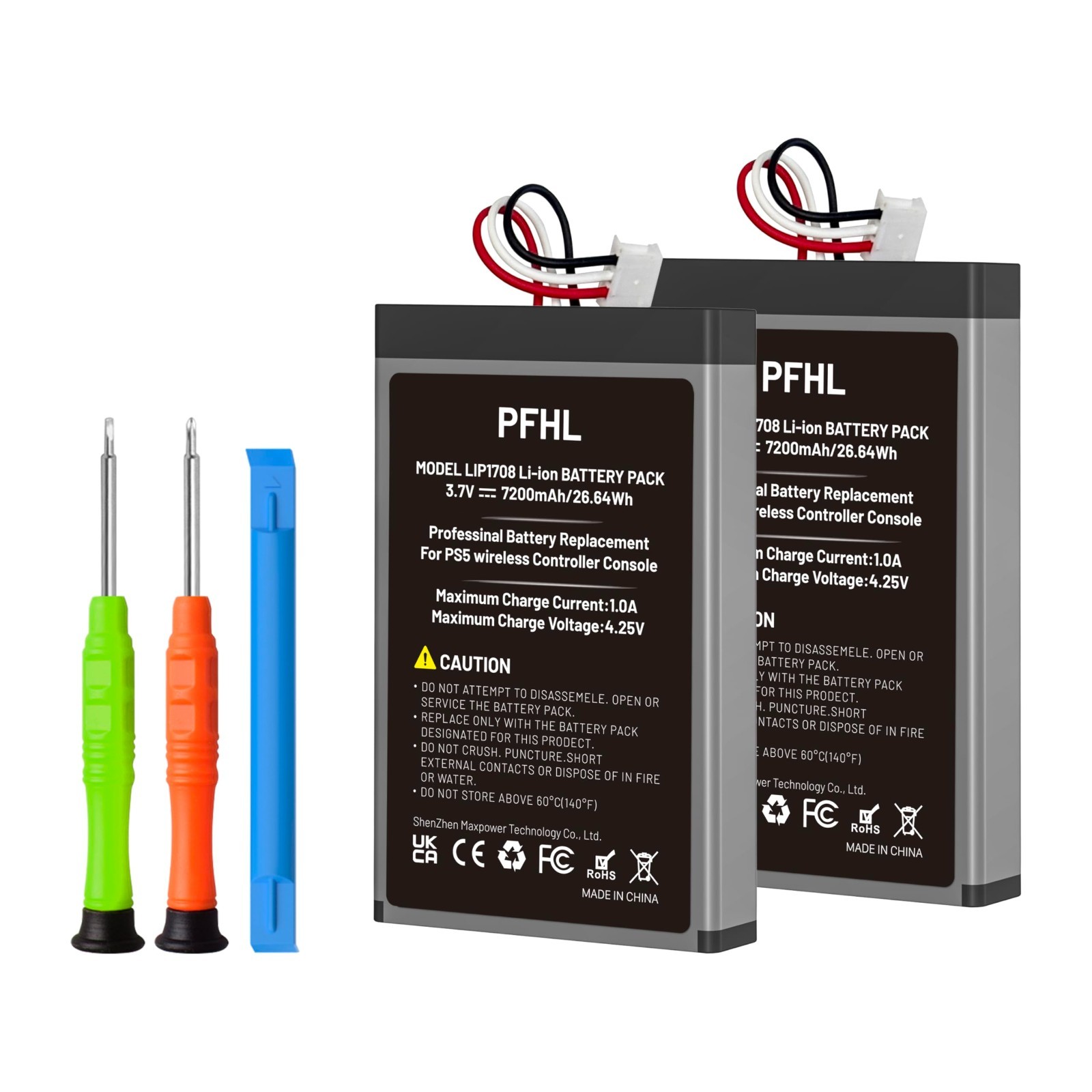 2 Pack 7200mAh High Capacity PS5 Controller Battery, New Upgrade + Repair Tools