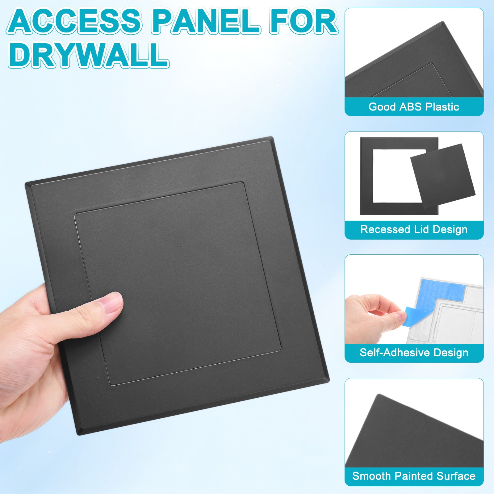 1-Pack Access Panel for Drywall, 5x5" Plastic Removable [Black, Square]