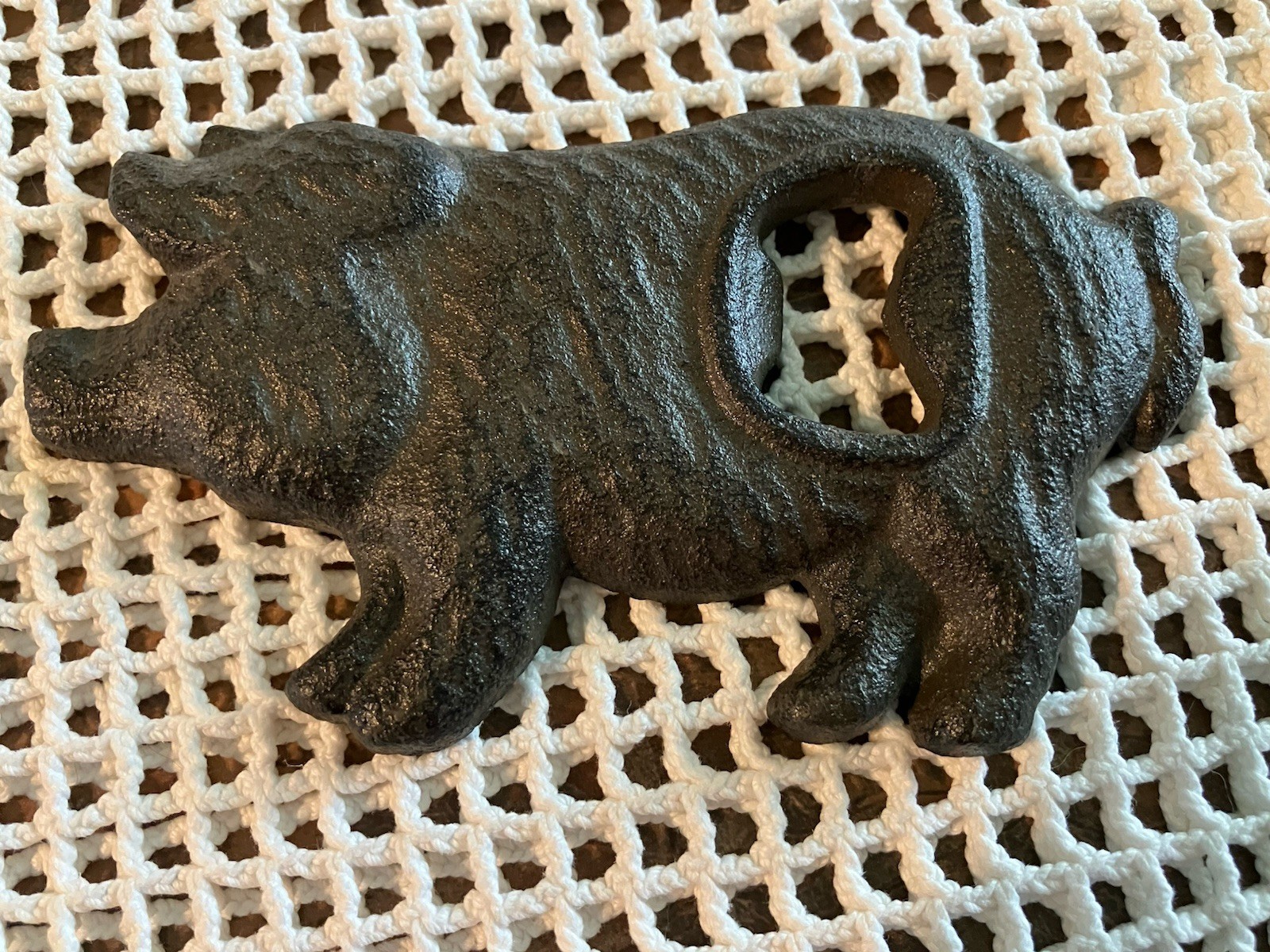 Cast Iron Bottle Opener Pig Full Body Hand Held 4.75" Long