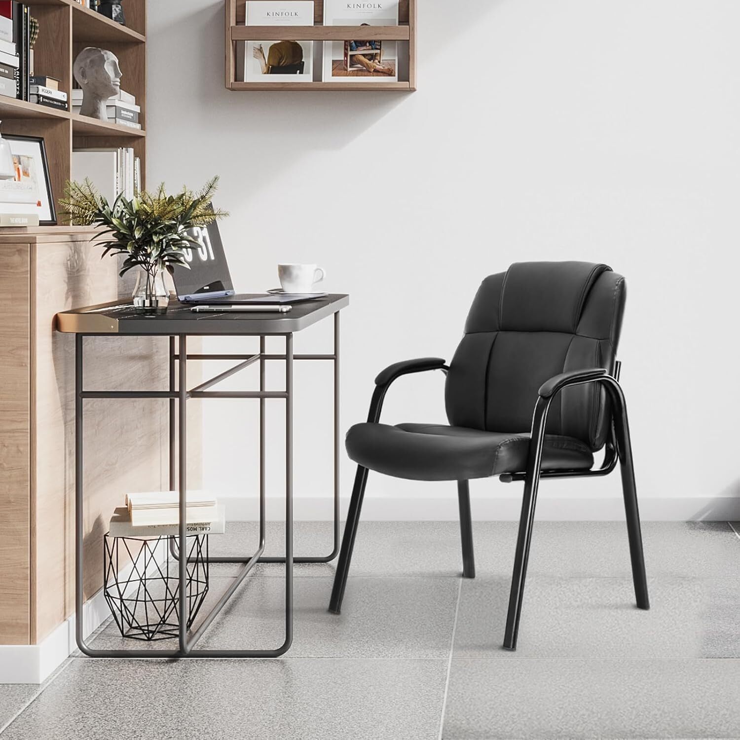 2PCS Leather Guest Chairs - with Padded Arms, Comfy for Waiting Room/Reception