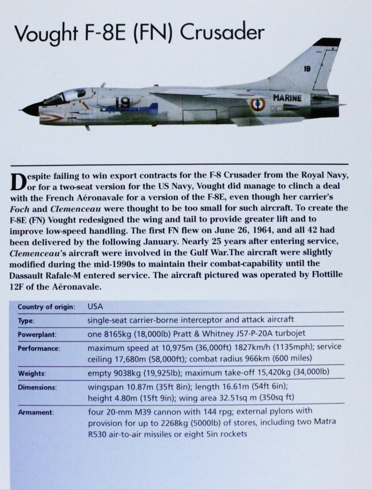Vought Crusader Picture Jet Aircraft Out of Print Spec Sheet Art Decor
