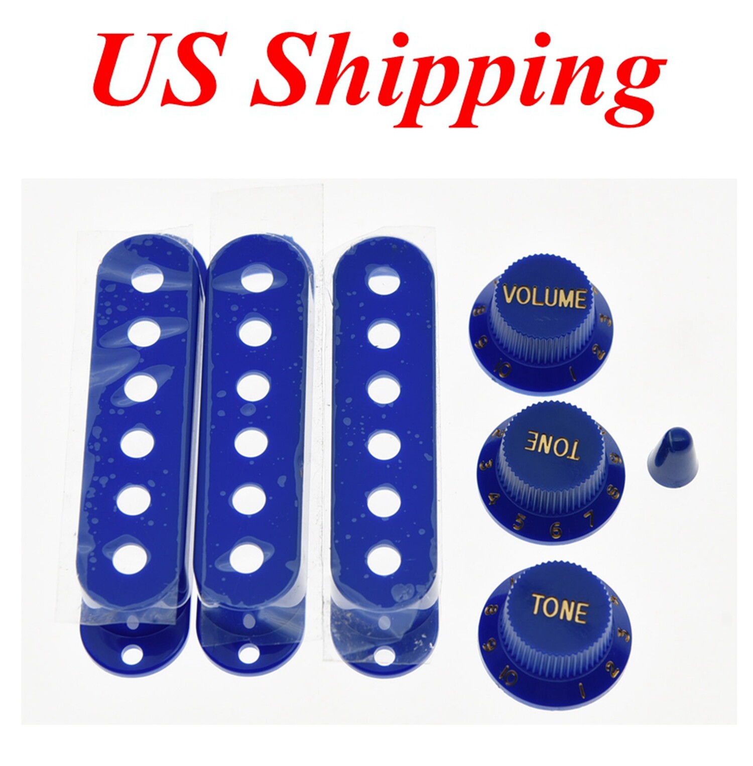 KAISH ST Guitar Pickup Covers Knobs (Gold Number) with Switch Tip Blue for Strat