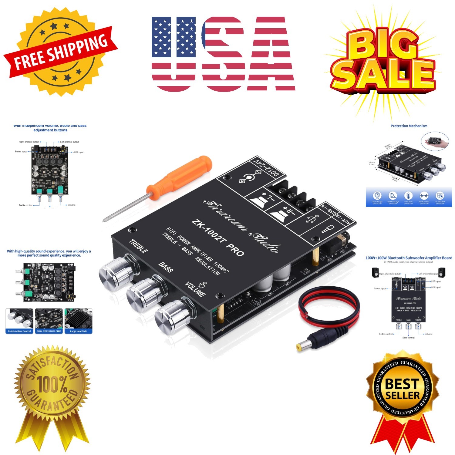 ZK-1002T PRO 2.0 Channel Bluetooth 5.0 Amplifier Board 200W HiFi Subwoofer Au...