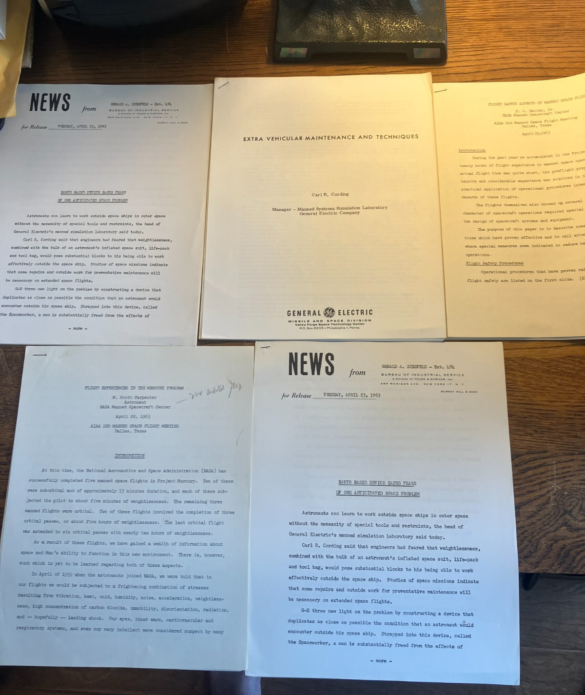 5 Early NASA Mercury Project reports, astronaut Scott Carpenter, etc.