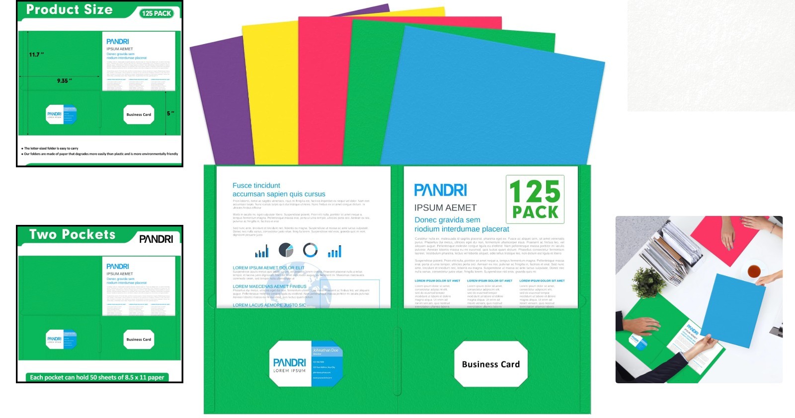 Colorful Two Pocket Folders - 125 Pack Letter Size with Ample Storage Solutions