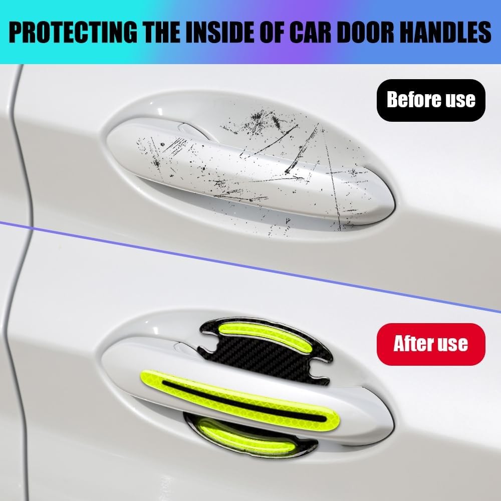 8PCS Car Door Handle Protector Reflective Sticker, 3D Ca Color: Gemstone Green