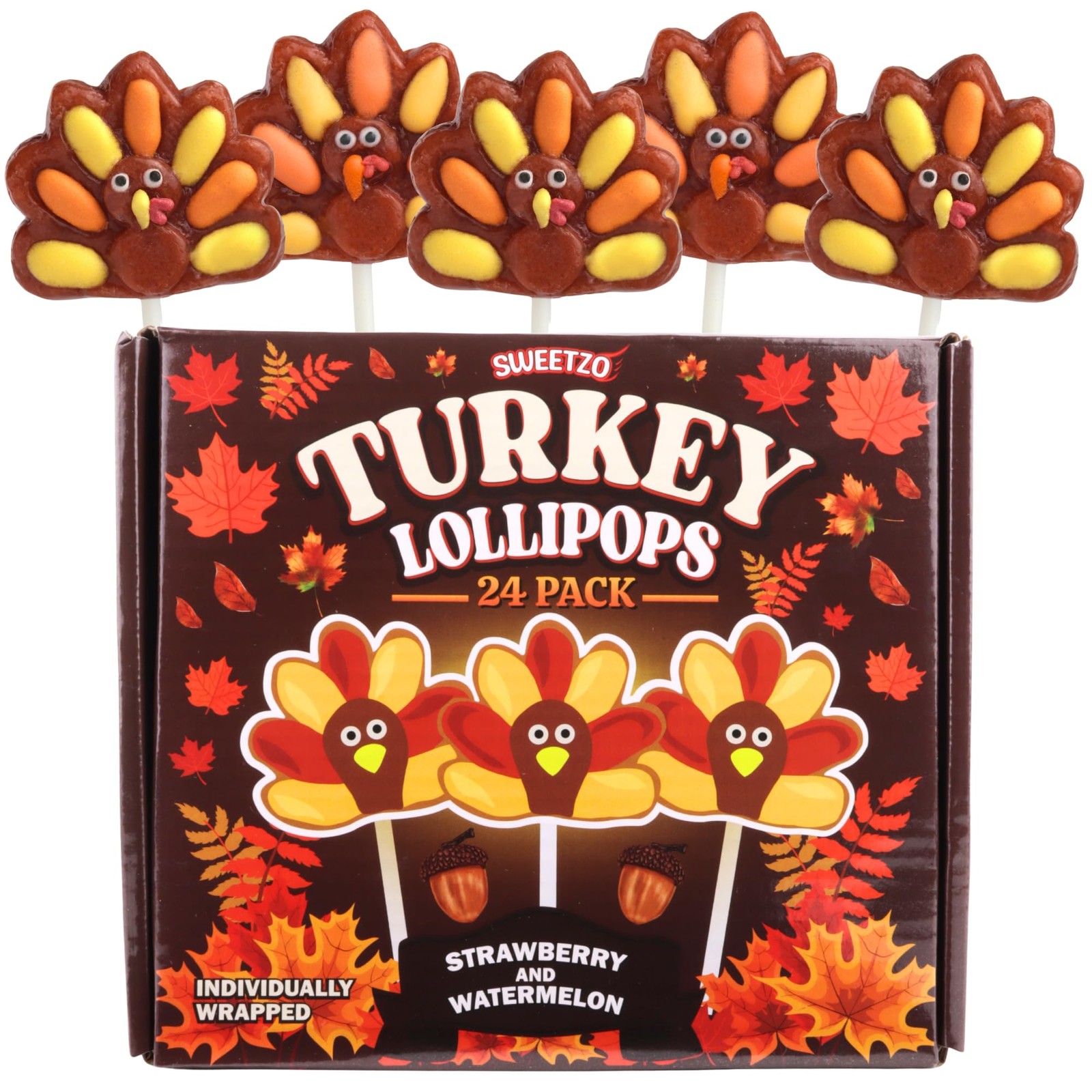 Turkey Lollipops, Individually Wrapped Thanksgiving and Fall Themed Candy, St...