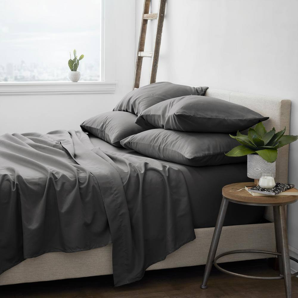 6-Piece Gray Solid Microfiber Full Sheet Set