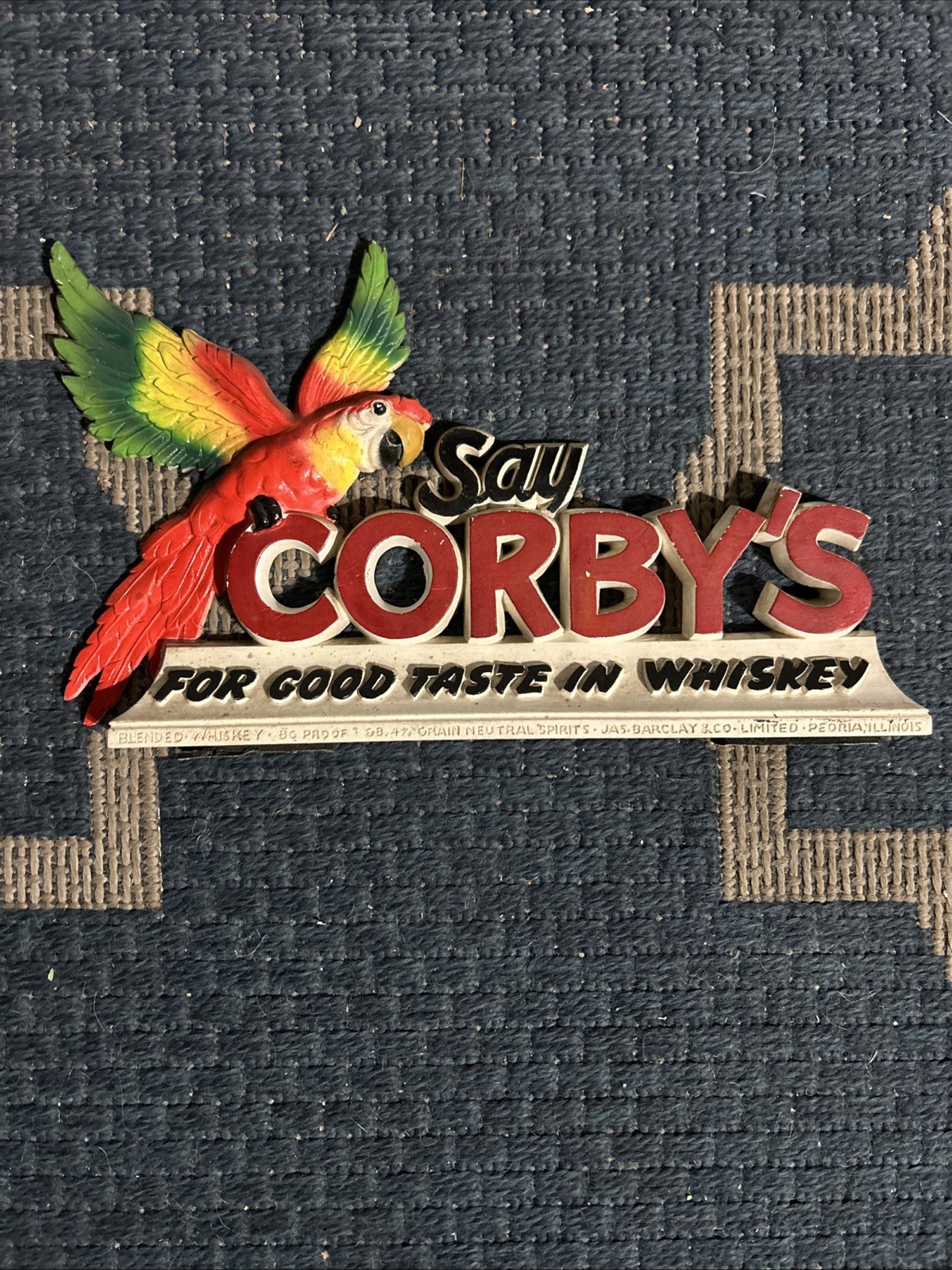 Vintage Say Corby’s Whiskey Back Bar Advertising Plastic Sign Bar Mancave