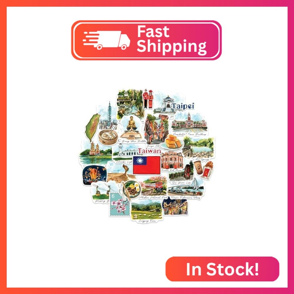 Navy Peony Timeless Taiwan Travel Stickers (28pcs)-Watercolor, Waterproof, Formo