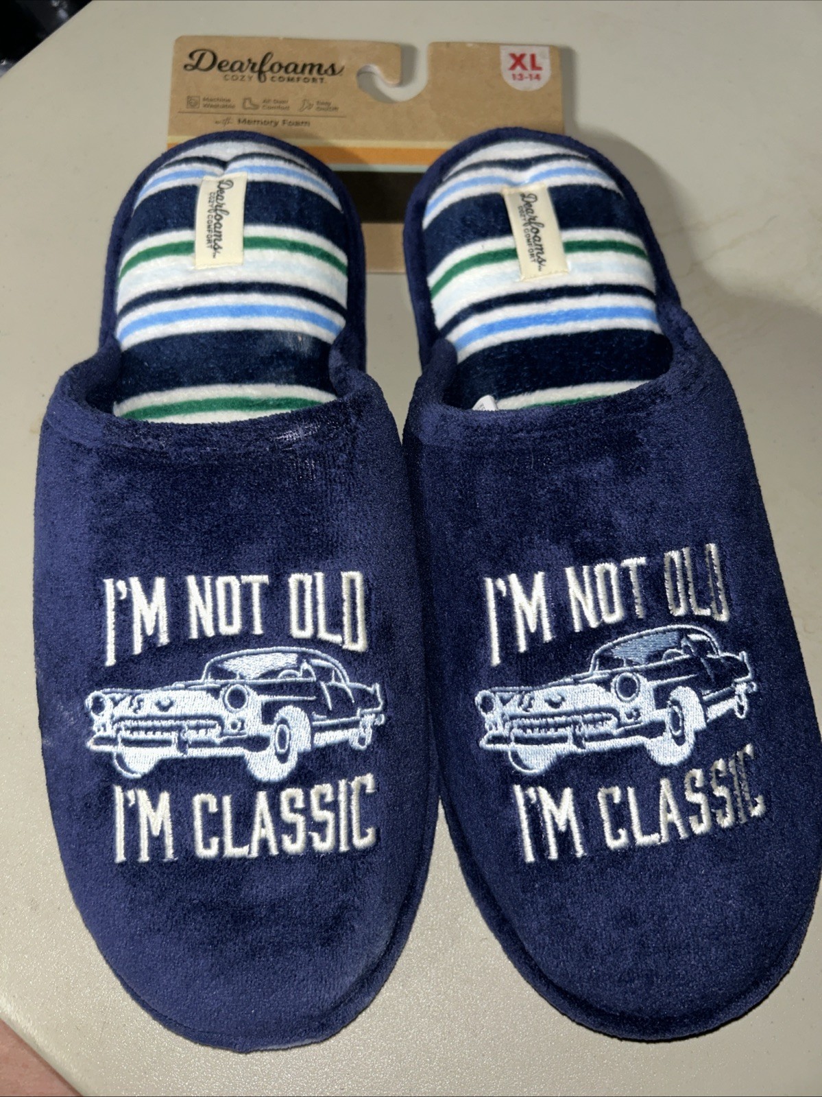 DEARFOAMS Men’s XL (13-14) “I’m Not Old I’m Classic” Comfort Slippers New
