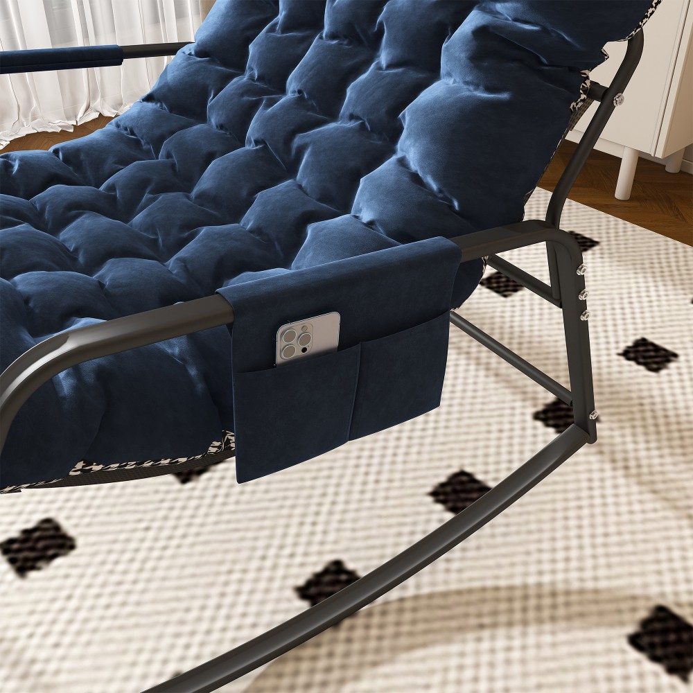 All-Season Comfort Lounge Rocking Chair with Storage ,Cushions & Armrests Blue