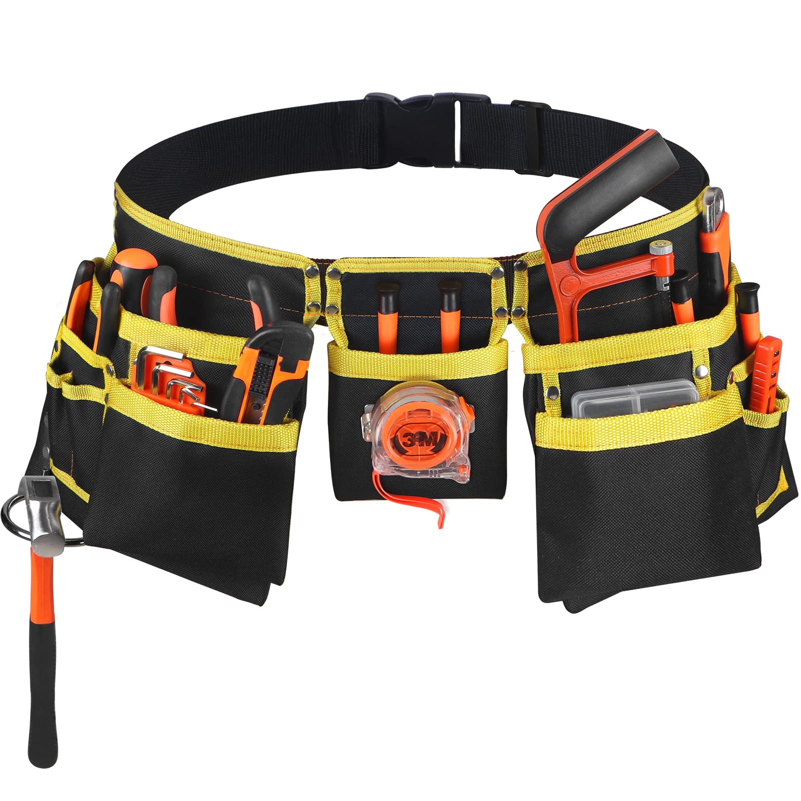 Tool Belt 13 Pockets Adjustable Up To 41 Inch With Steel Hammer Loops Pouch