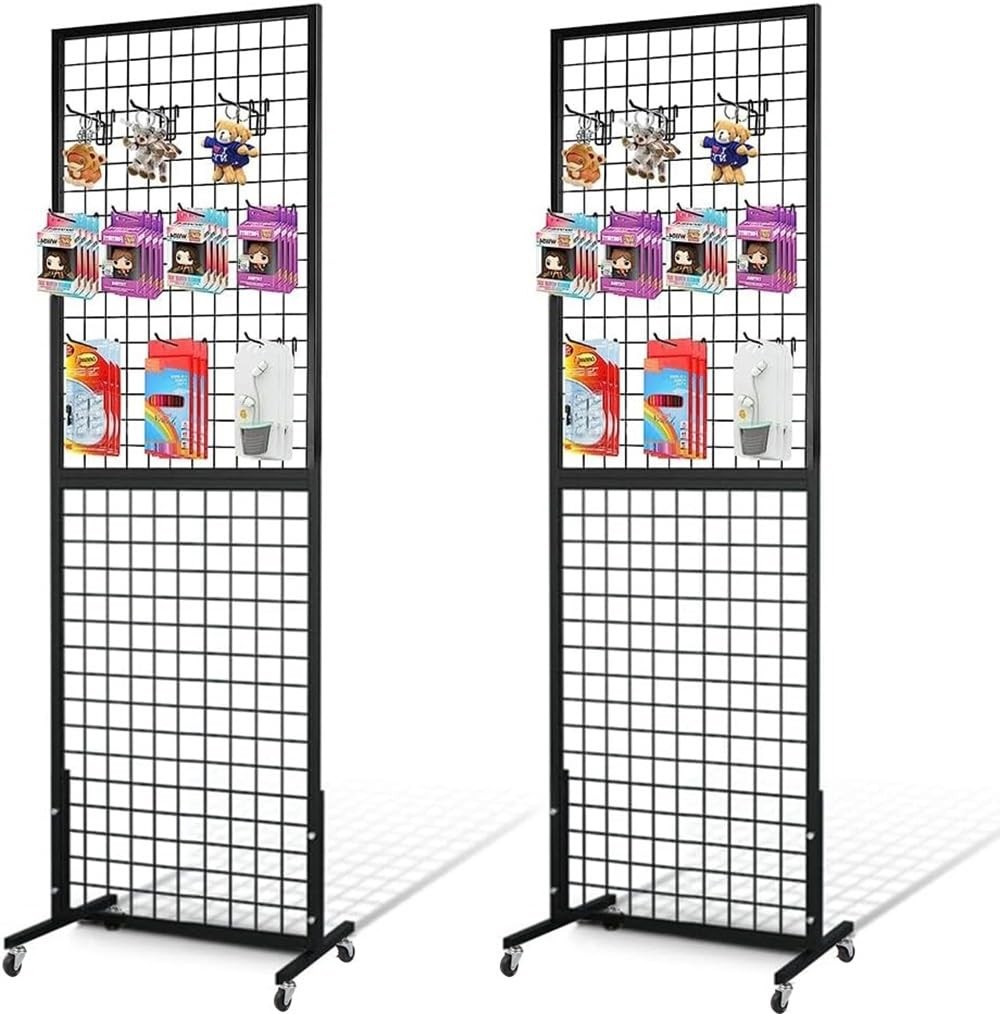Grid Wall Panels, 2 Packs 2'x 6' Gridwall Panels Tower with T-Base, Black Wir...