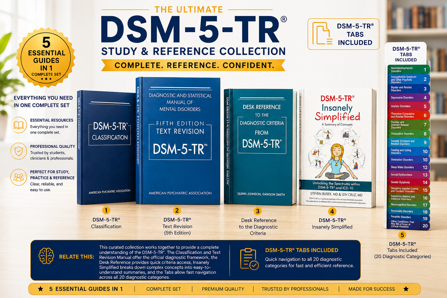 DSM-5-TR 5 Book Set Text Revision Classification Desk Reference + Tabs, DSM 5 TR