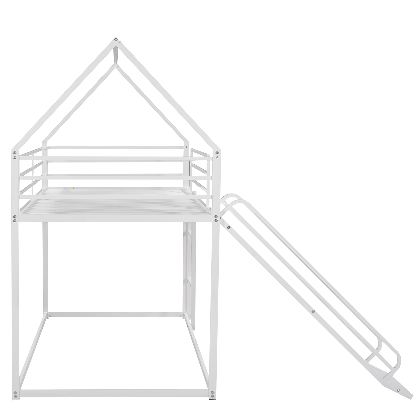 Twin over Twin Metal Bunk Bed W/ Slide /Ladder /Guardrail For Kids Teens White