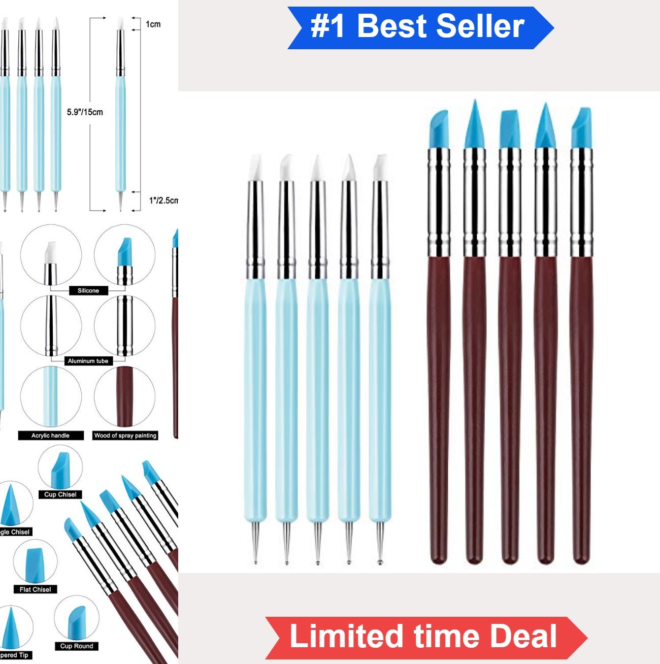 10 Piece Silicone Clay Sculpting Tool Set Pottery Modeling Dotting for DIY Craft