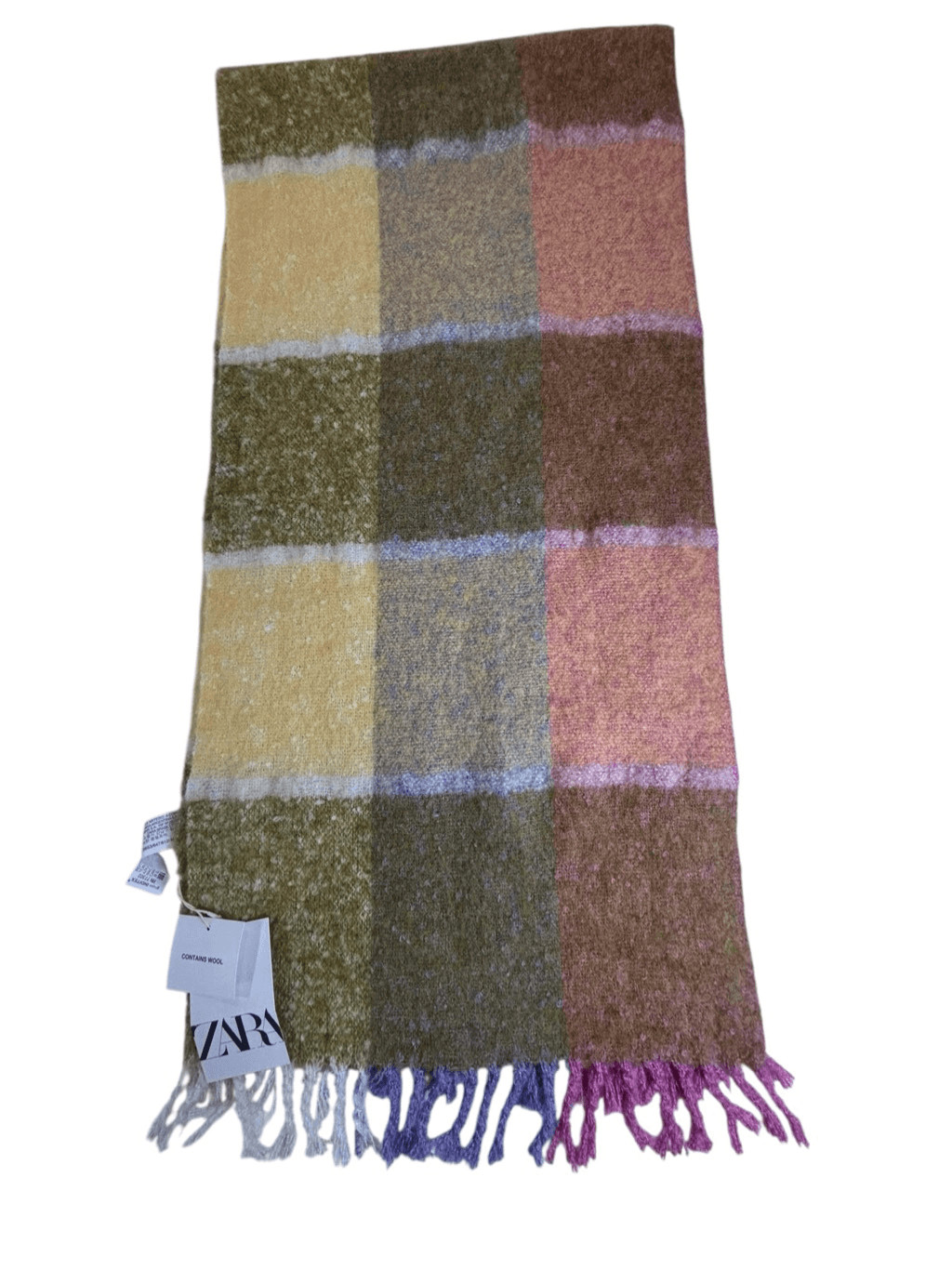 Zara Wool Blend Fringe Scarf Unisex One Size