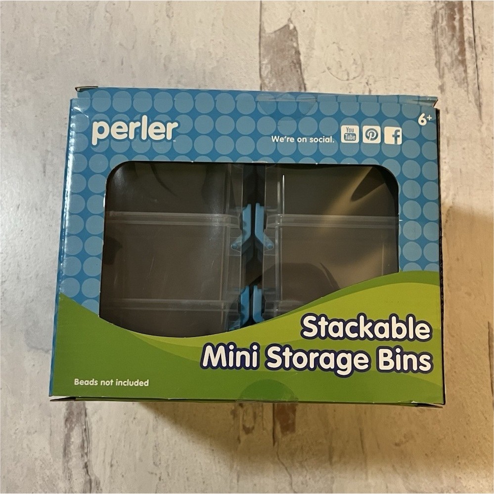 Perler Stackable Mini Storage Bins 16pc Set, 12 Connecting, Clear/Blue Plastic
