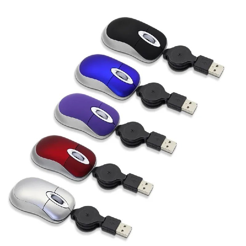 Mini Portable Wired Retractable Mouse Computer Mause Small Hand USB Optical 1000