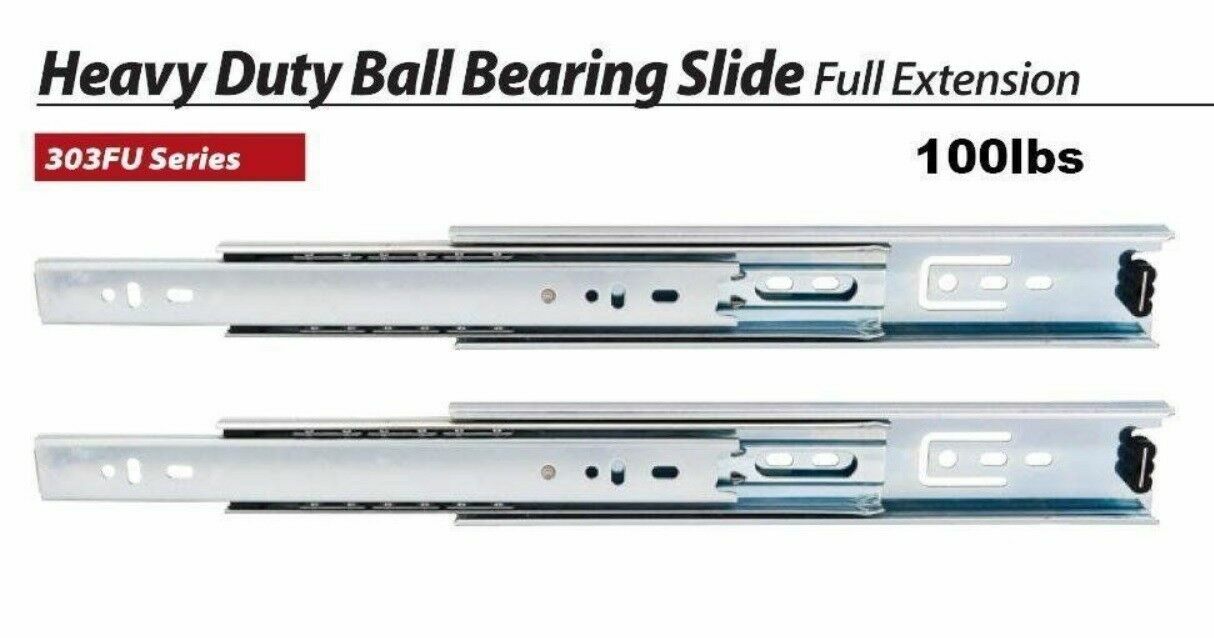 A Pair Of - 14" Heavy Duty 100 lb Full Extension Side Mount Drawer Slide Glide