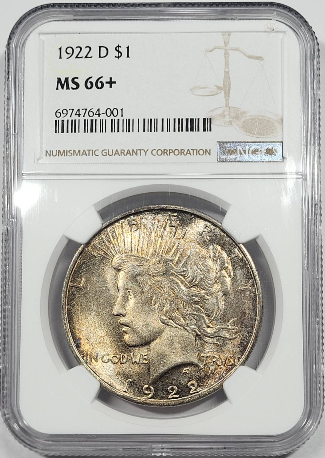 1922 D Peace Silver Dollar NGC MS-66+