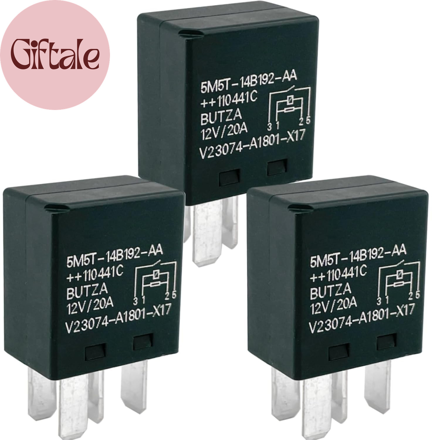 5M5T-14B192-AA Relay V23074-A1801-X17 (3-Pack) 12V 20A 4-Pin SPST Automotive Mic
