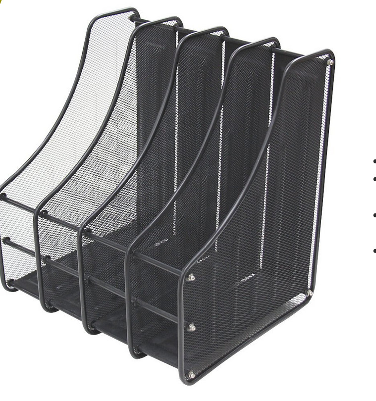 4 Compartment Mesh Desktop Organizer File Magazine Holder Black