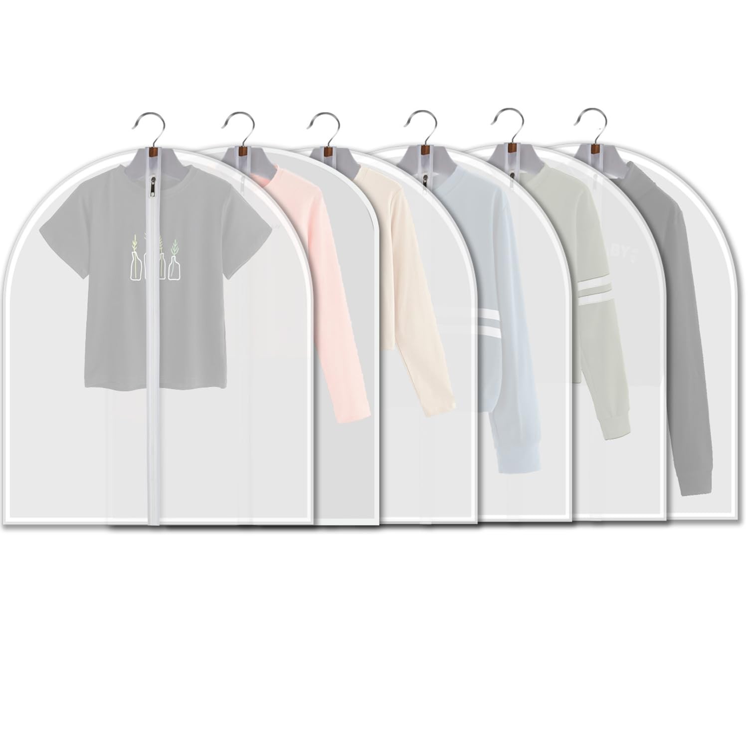 6 PCS 31 Inch Translucent Hanging Garment Bags for Kids Sweaters Hoodies
